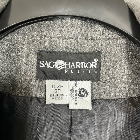 Sag Harbor Petite Women's Gray Academia Blazer Elbow Patches - Size 8P - Wool - Picture 4 of 7